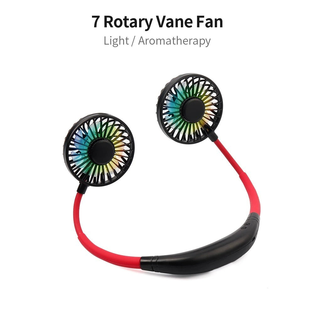 Mini Portable Hanging Neckband Fan USB Rechargeable Double Fans Air Cooler Conditioner Colorful Aroma Electric Desk Fan For Room - iztia