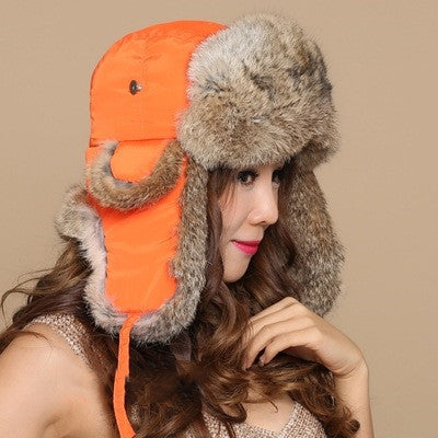 Men And Women Rabbit Fur Hat Couple Fur Skiing - iztia