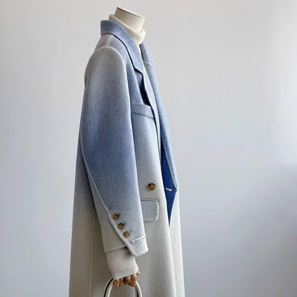 Double-faced Woolen Goods Shoulder Elegant Blue Gradient White Coat Coat - iztia