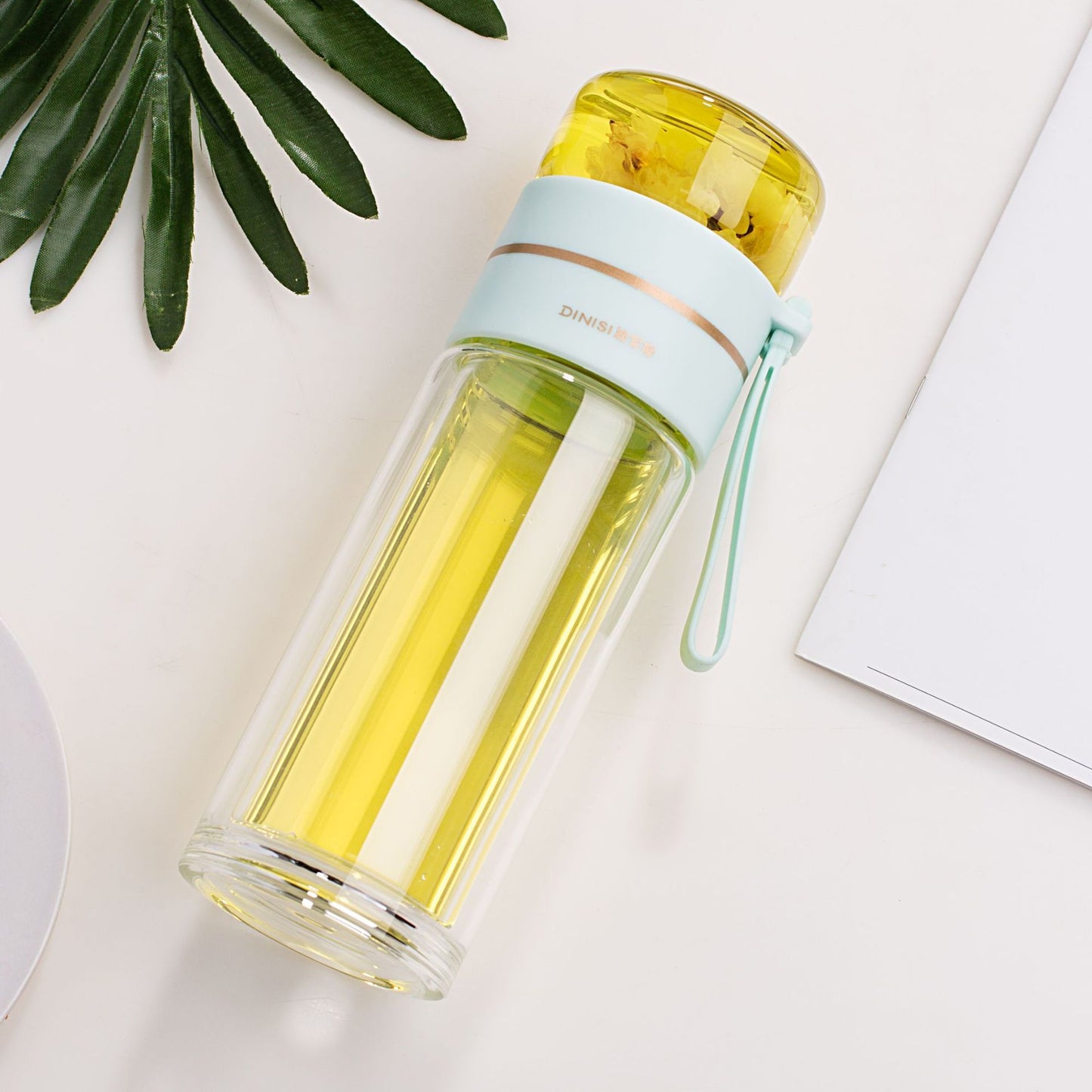 Glass Water Bottle With Tea Infuser Filter Tea Separation Double Wall Glass Bottle Leakproof Water Bottle - iztia