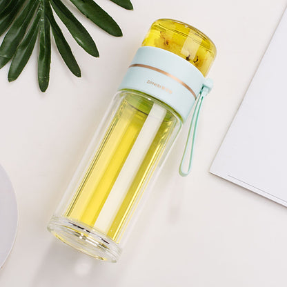 Glass Water Bottle With Tea Infuser Filter Tea Separation Double Wall Glass Bottle Leakproof Water Bottle - iztia