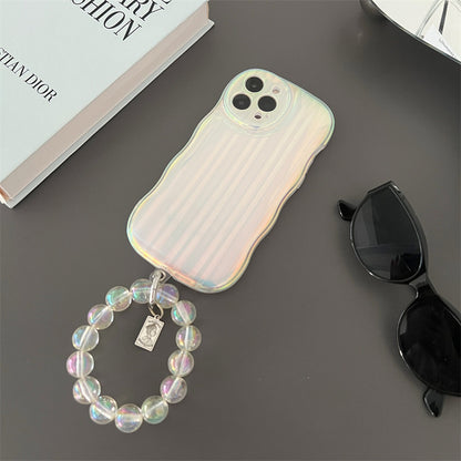 Laser Wave Silicone Phone Case Gradient Laser Stripes Bracelet Case For IPhone 14 13 12 11 Pro Max Plus Bead Chain - iztia