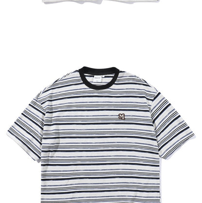 Men's Striped Loose Artistic Youth Fresh T-shirt - iztia