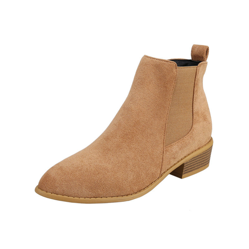 British Solid Color Suede Pointed Square Heel Martin Boots - iztia