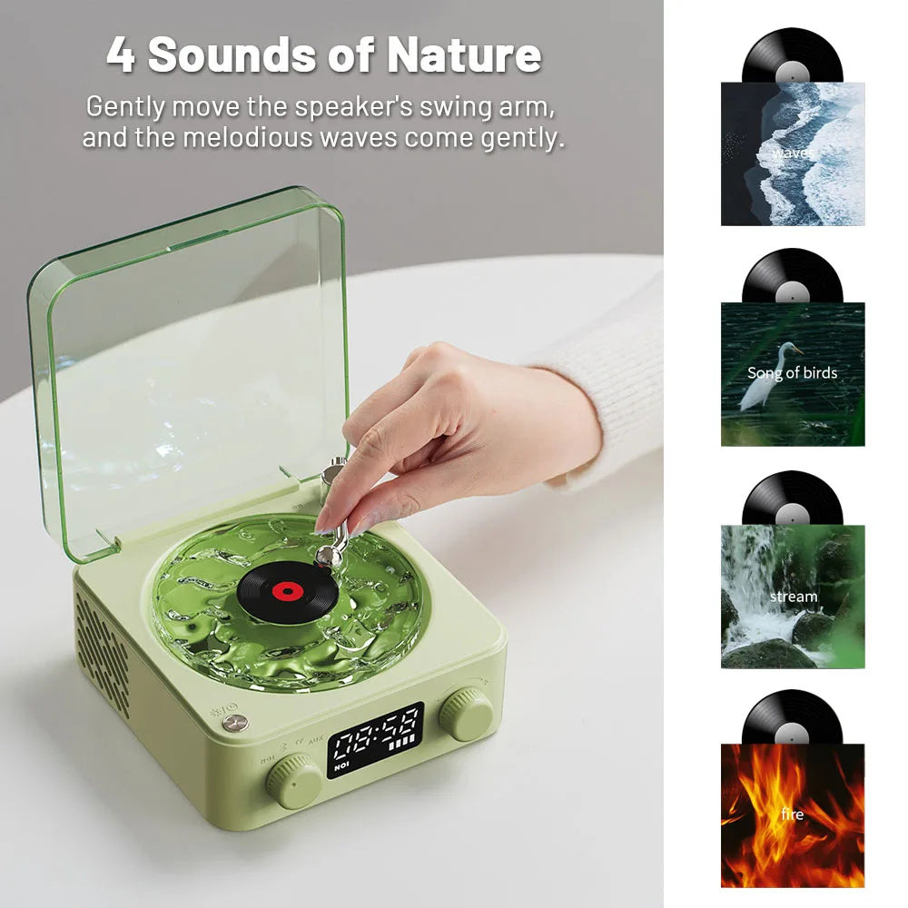 Retro Turntable Speaker Wireless Bluetooth 5.0 Vinyl Record Player Stereo Sound With White Noise RGB Projection Lamp Effect - iztia