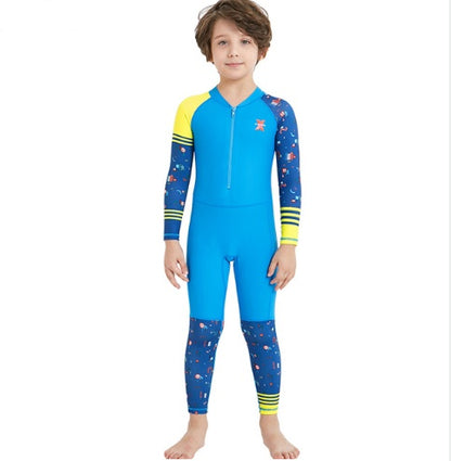 Children's quick-drying diving suit girls boys conjoined long-sleeved snorkeling suit swimwear size children's swimwear sunscreen swimsuit - iztia