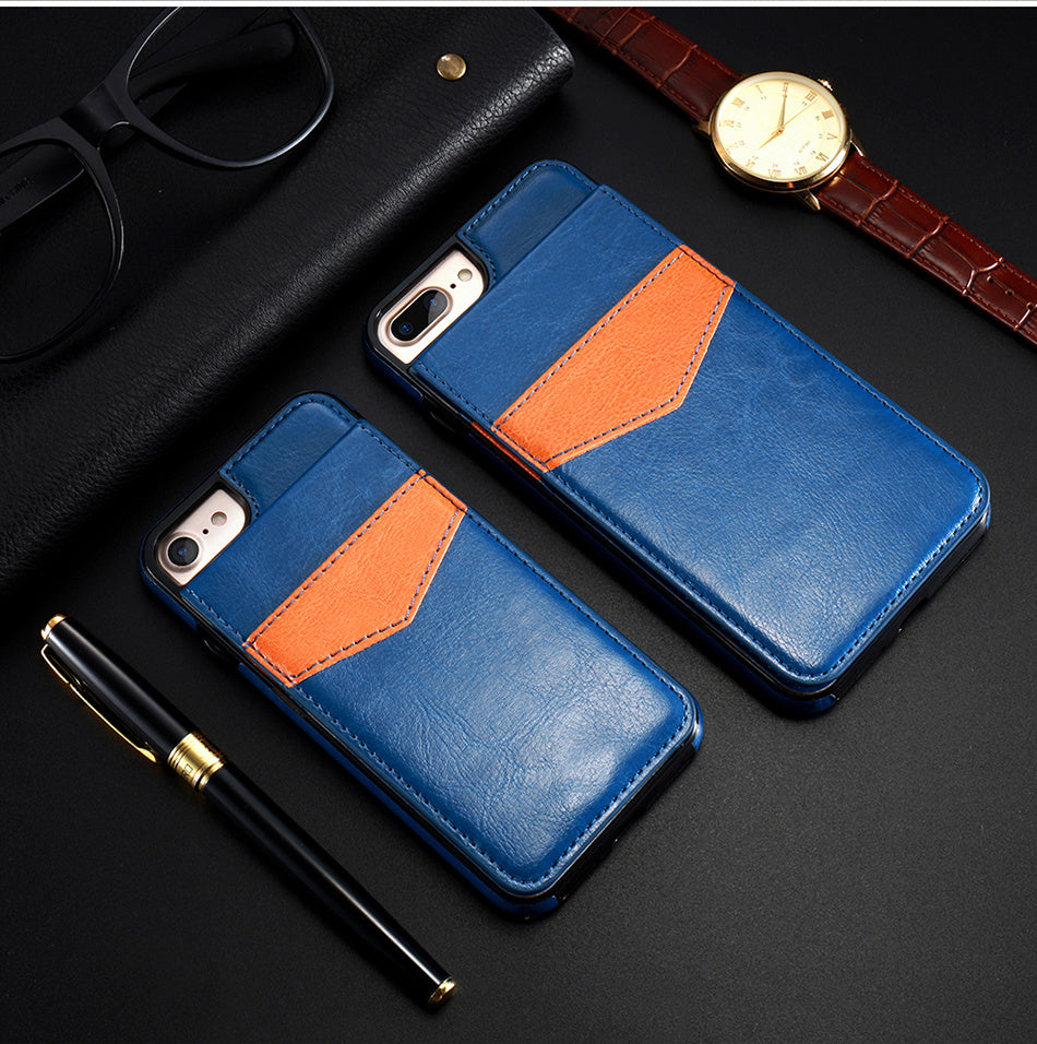 Compatible With Apple, Retro Leather Wallet Case For 8 7 6S 6 Plus Card Slot Holder Phone Cases - iztia