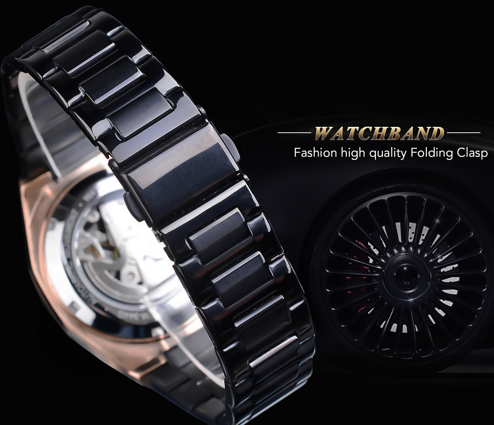 Casual Hollow Mechanical Movement Automatic Watch - iztia