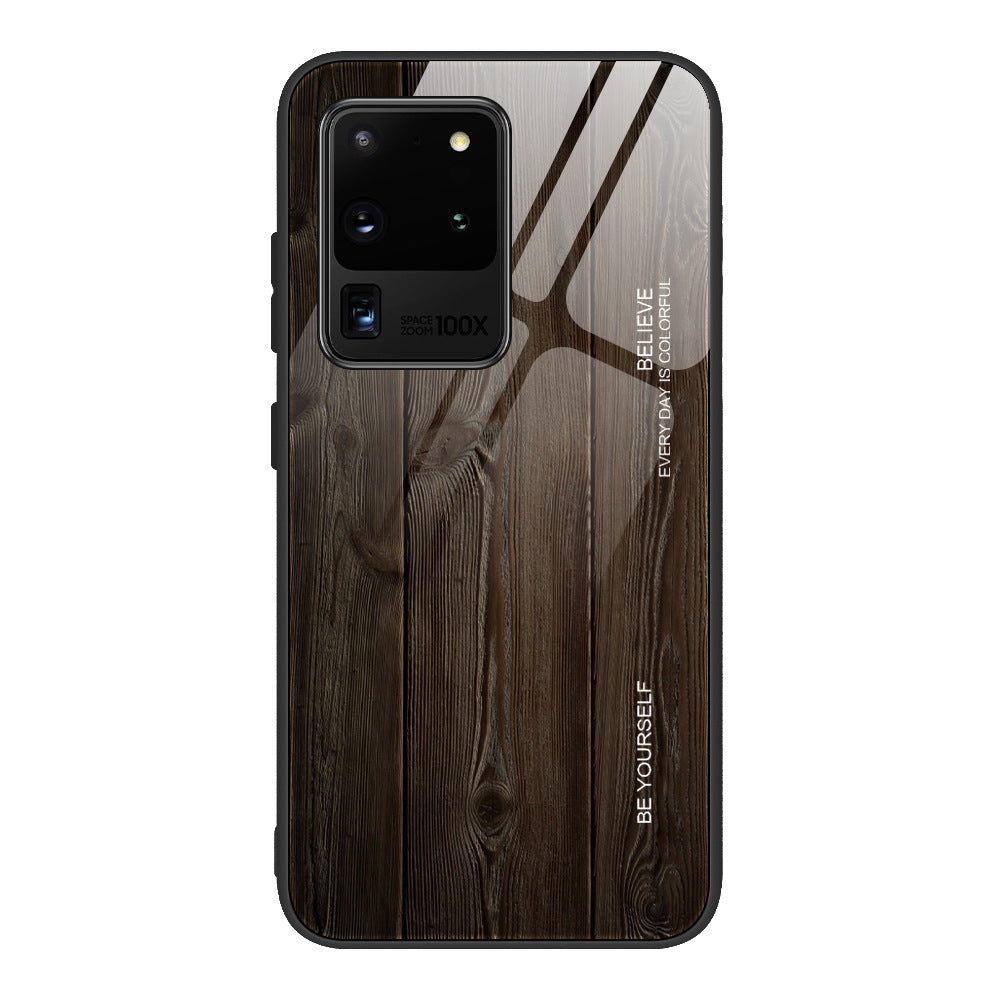 Wood grain tempered glass phone case - iztia