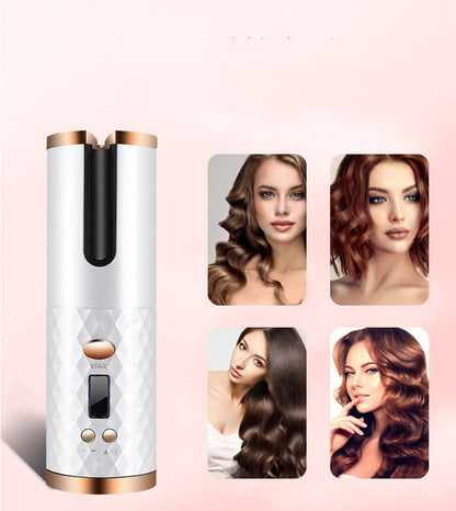 Rechargeable Automatic Hair Curler Women Portable Hair Curling Iron LCD Display Ceramic Curly Rotating Curling Wave Styer - iztia