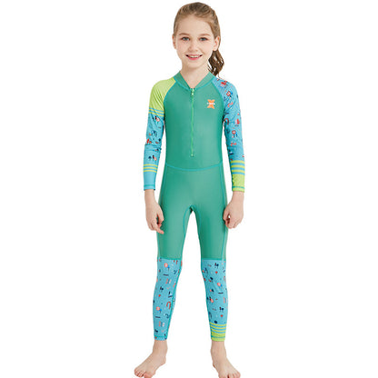 Children's quick-drying diving suit girls boys conjoined long-sleeved snorkeling suit swimwear size children's swimwear sunscreen swimsuit - iztia