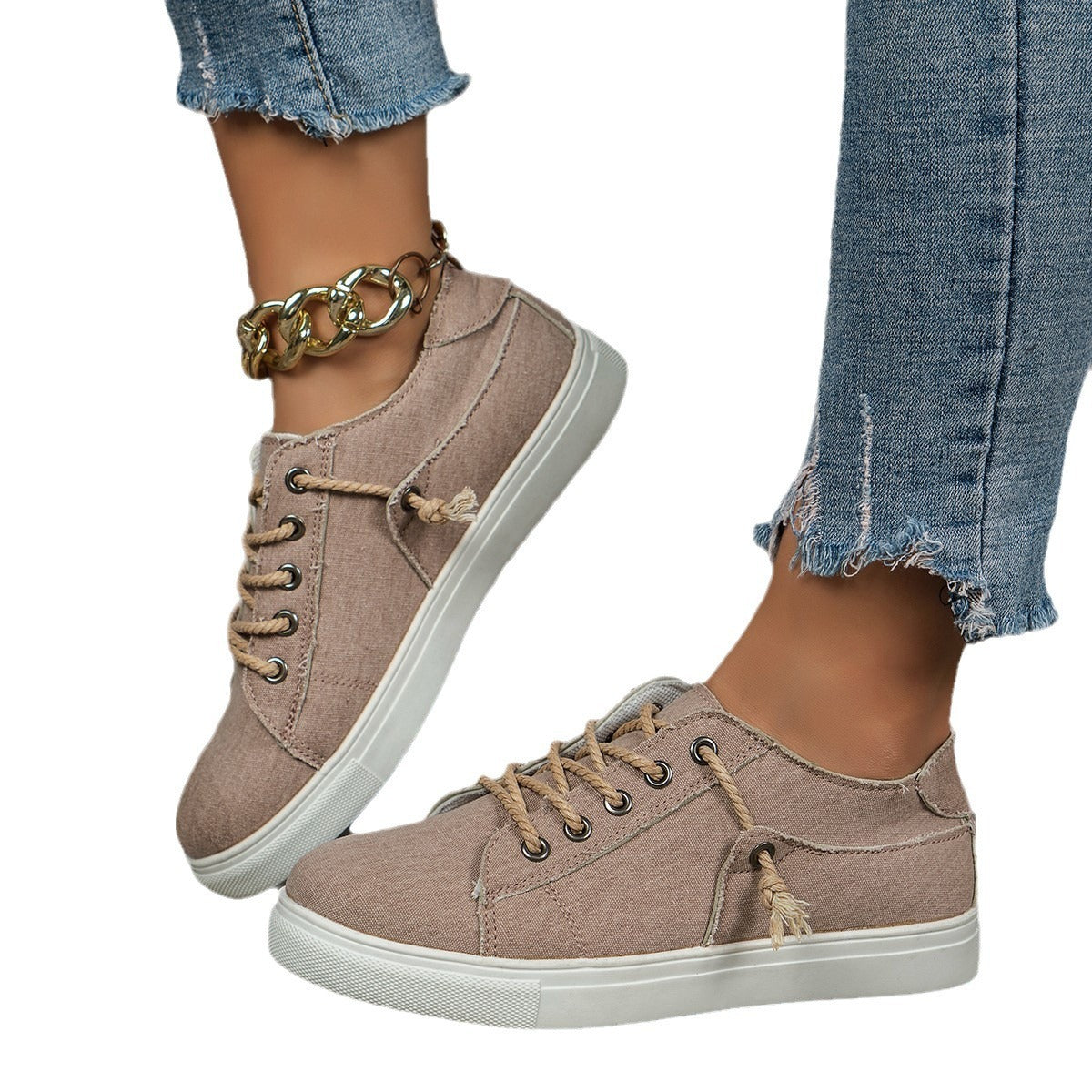 Denim Low-top Lace-up Sports Casual Shoes - iztia