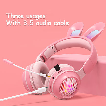 Rabbit Ear Headphones Wireless Luminous Extendable Wheat Headphones - iztia