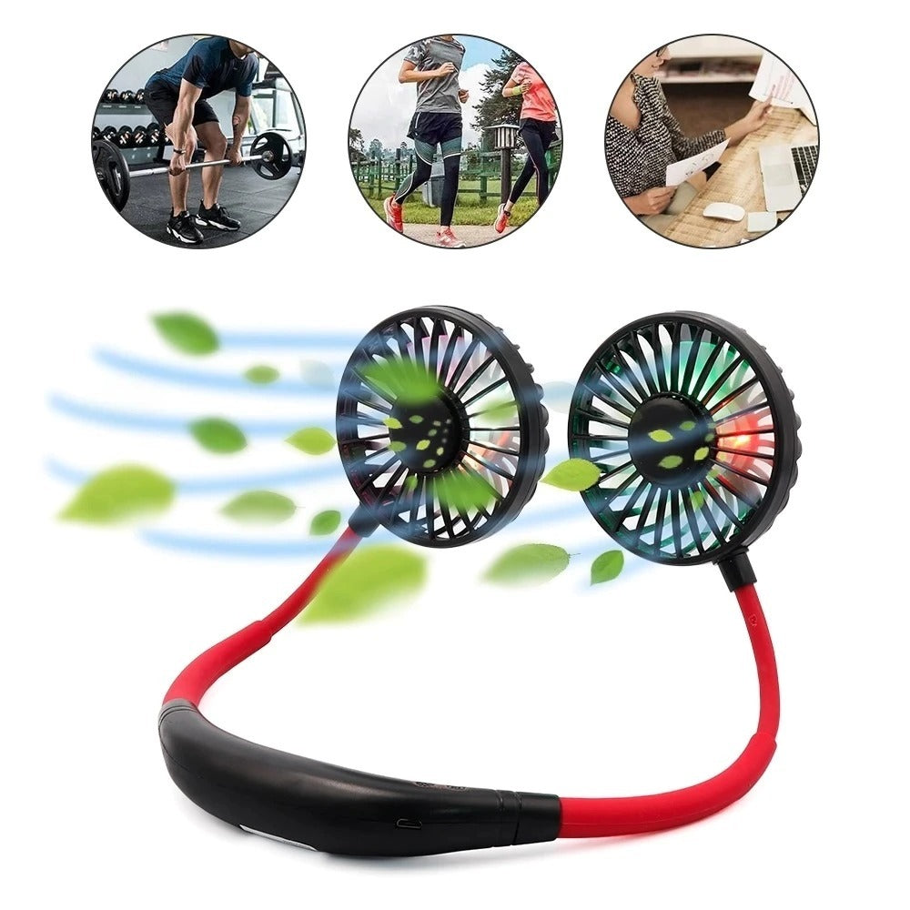 Mini Portable Hanging Neckband Fan USB Rechargeable Double Fans Air Cooler Conditioner Colorful Aroma Electric Desk Fan For Room - iztia