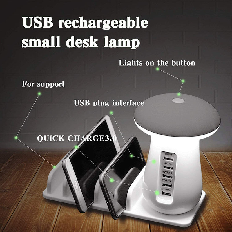 2 In 1 Multifunction Mushroom Lamp LED Lamp Holder USB Charger Home Office Supplies - iztia