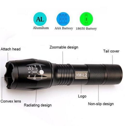 led Zoom Flashlight Torch Tactical 5000 Lumens Led High Power Flashlights AAA or 18650 battery kit - iztia