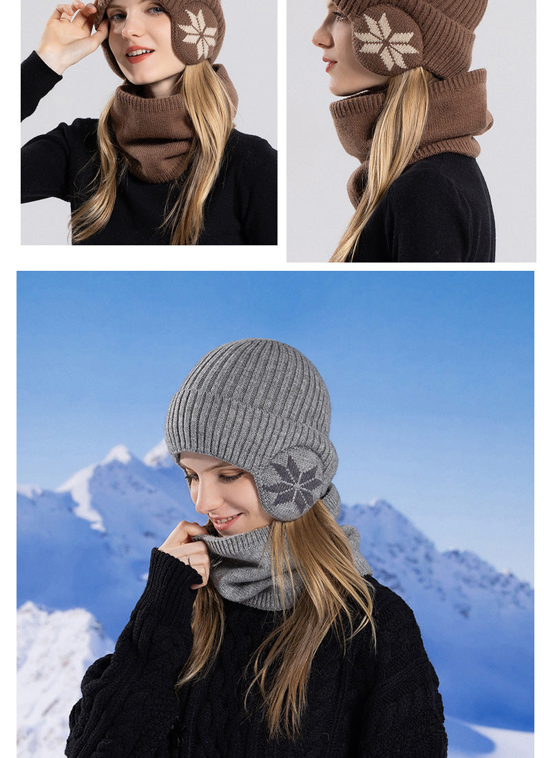 Winter Earflaps Slipover Knitted Woolen Cap Scarf - iztia