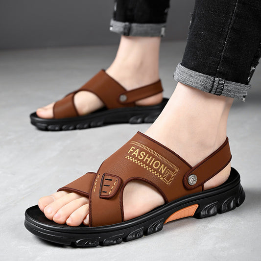 Men's Summer Soft Bottom Beach Cowhide Sandals - iztia