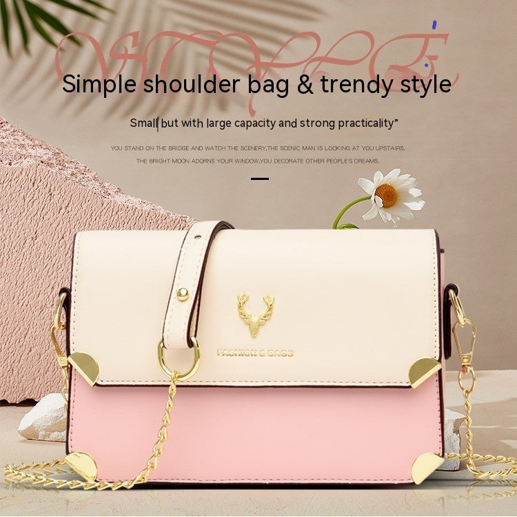 Fashion Color Contrast Deer Head Chain Crossbody Bag - iztia