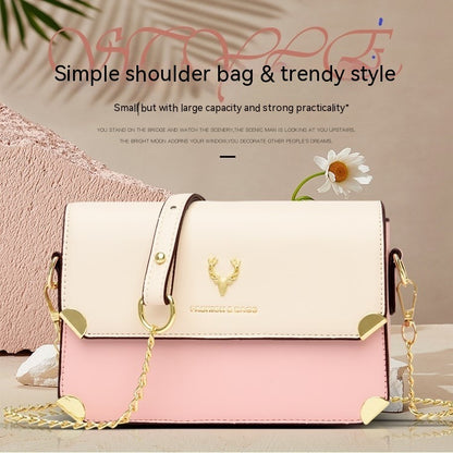 Fashion Color Contrast Deer Head Chain Crossbody Bag - iztia