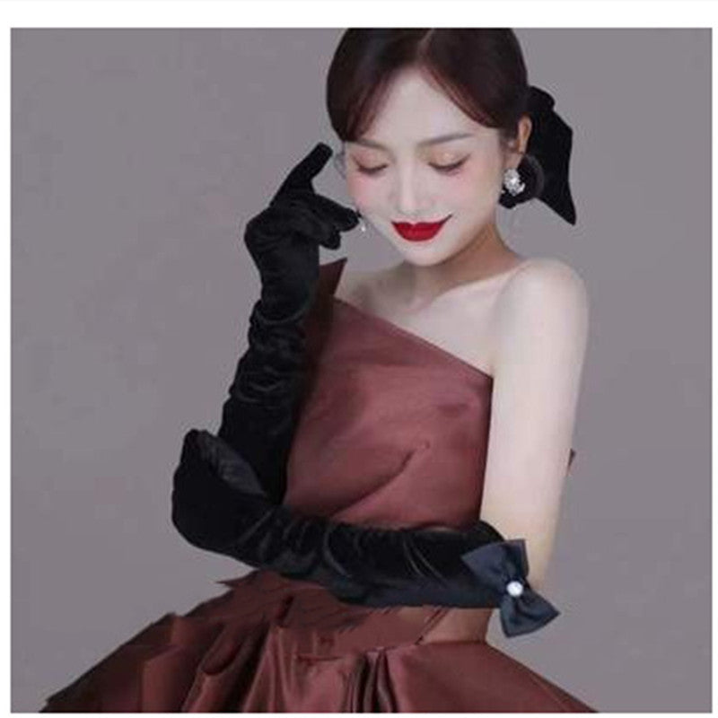 French Retro Hepburn High-end Long Black Gloves - iztia