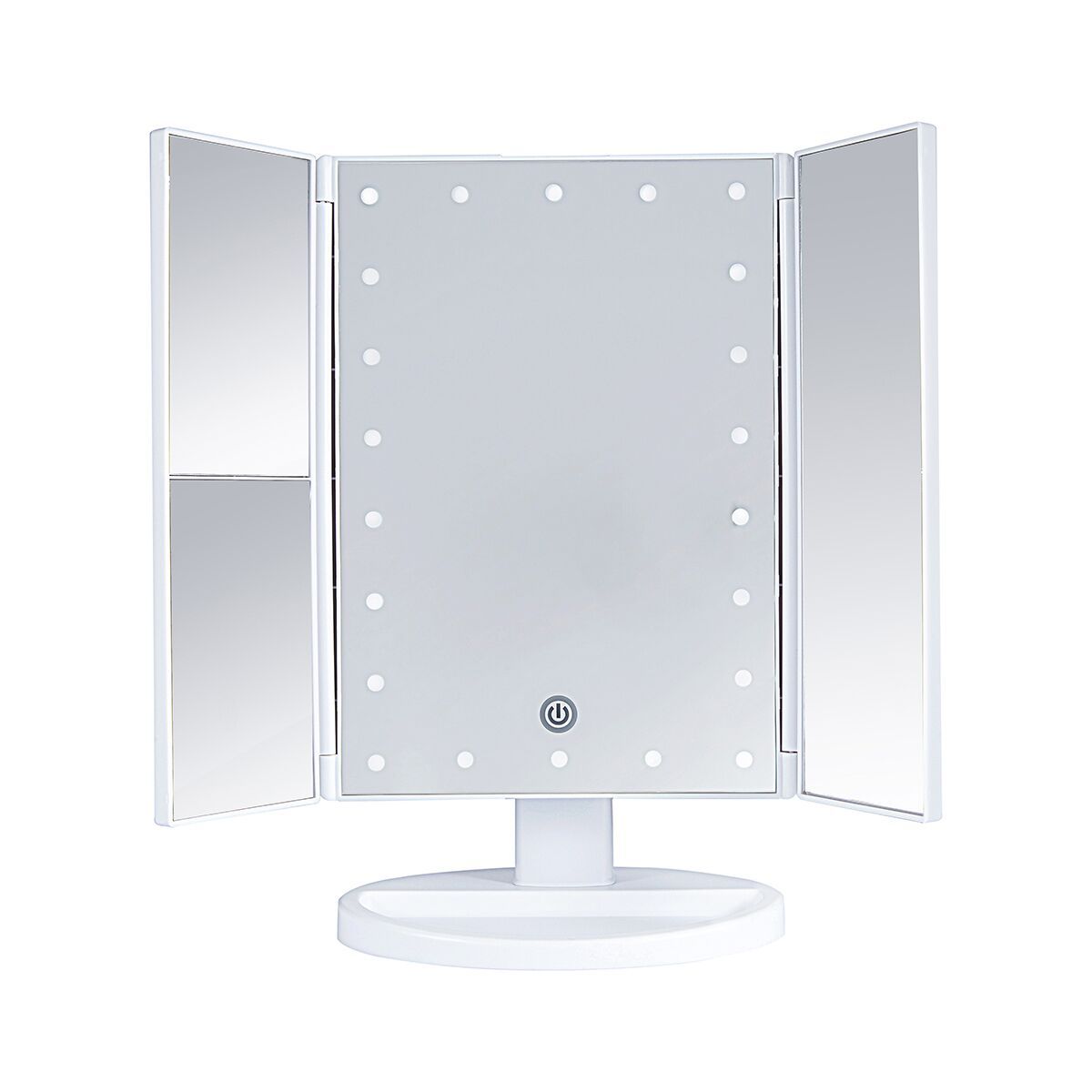 Three-sided Foldable Magnifying Desktop Makeup Mirror With Lamp - iztia