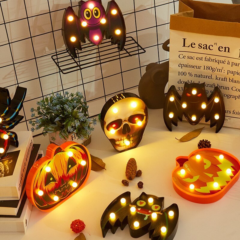 Halloween Lights Decoration LED Light Pumpkin Spider Bat Skull Outdoor Decorative Modeling Room Lights Decor Helloween Party - iztia