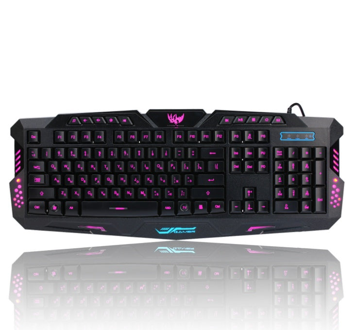 J10 tricolor backlight wired gaming keyboard set colorful luminous gaming mouse keyboard Russian keyboard - iztia