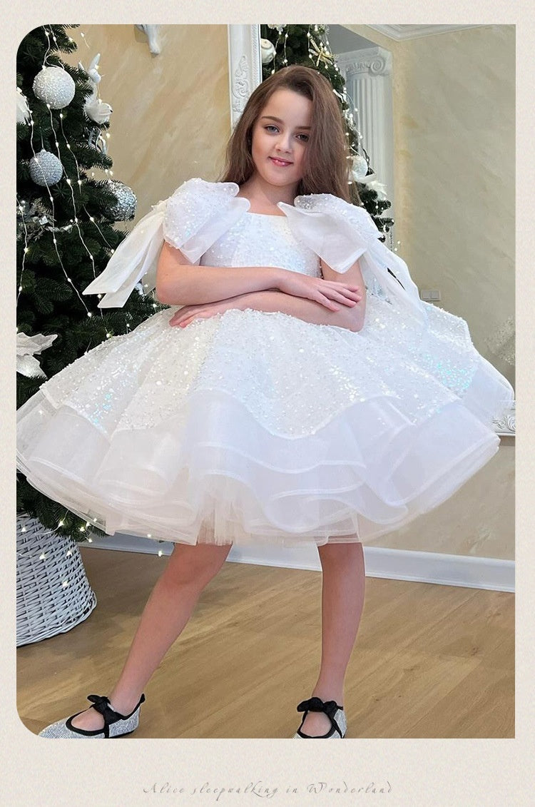 Girls' White Birthday Party Formal Dress Skirt - iztia