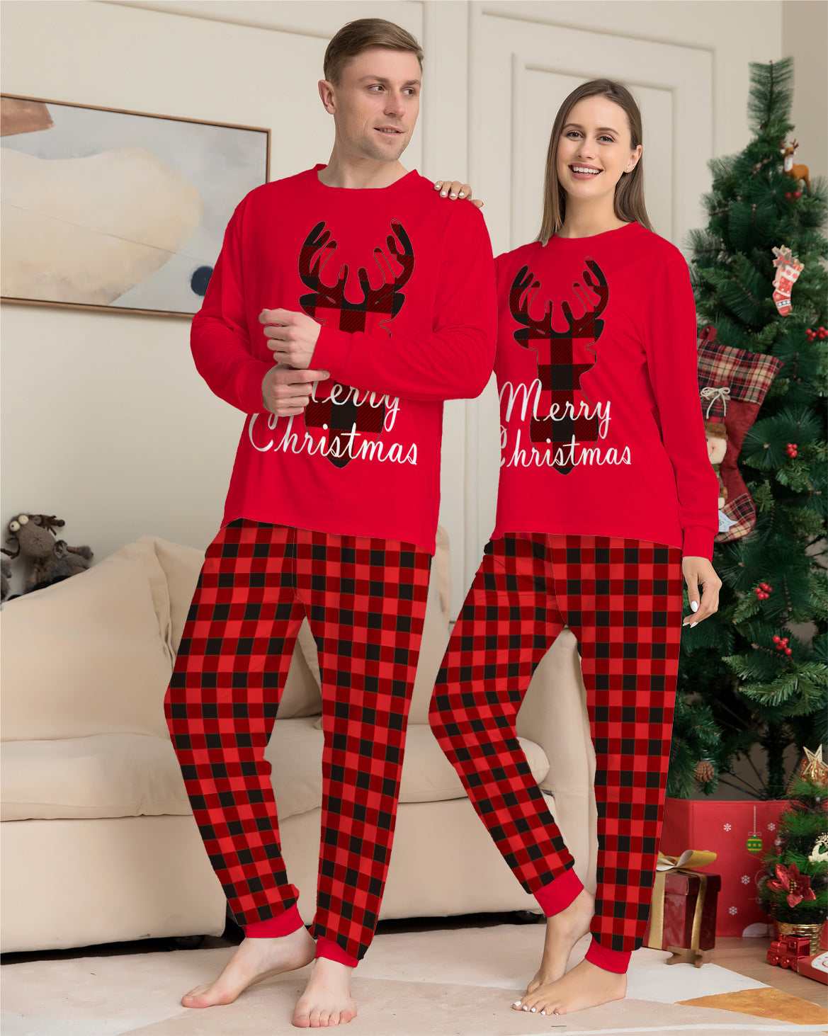 Christmas Family Matching Pajamas Set Christmas Holiday PJs Elk Top Pants Set Pajamas For Family Mom Dad Kids Baby - iztia