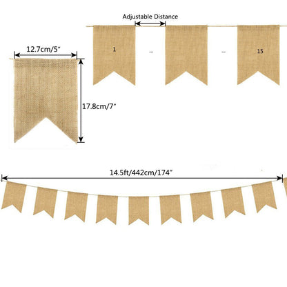 15 PCs Linen For Wedding Decoration Pennant Party Wedding Dovetail Pennant Linen Hanging Flag - iztia