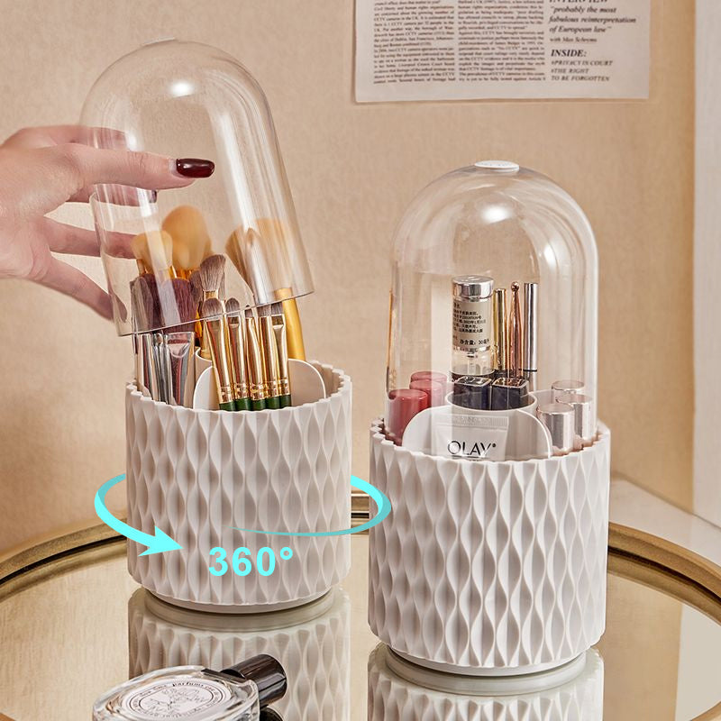 360 Rotating Large Capacity Transparent Makeup Brush Storage Pen Holder Acrylic Dust With Lid Desktop Cosmetic Storage Box - iztia