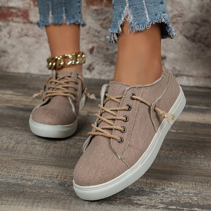 Denim Low-top Lace-up Sports Casual Shoes - iztia