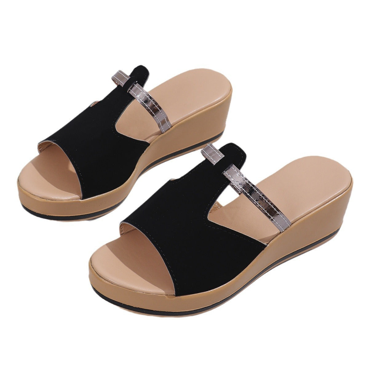 Summer Peep-toe Wedges Sandals Casual Thick Sole Heightening Slippers Fashion Outdoor Slides Shoes Women - iztia