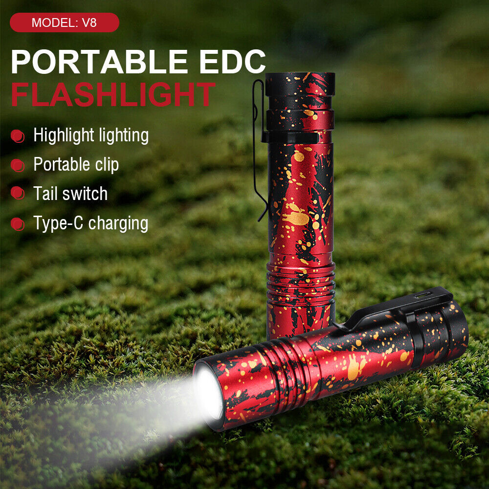 Mini Pocket LED Flashlight Clip On Rechargeable Torch Light Lamp Camping Hiking - iztia