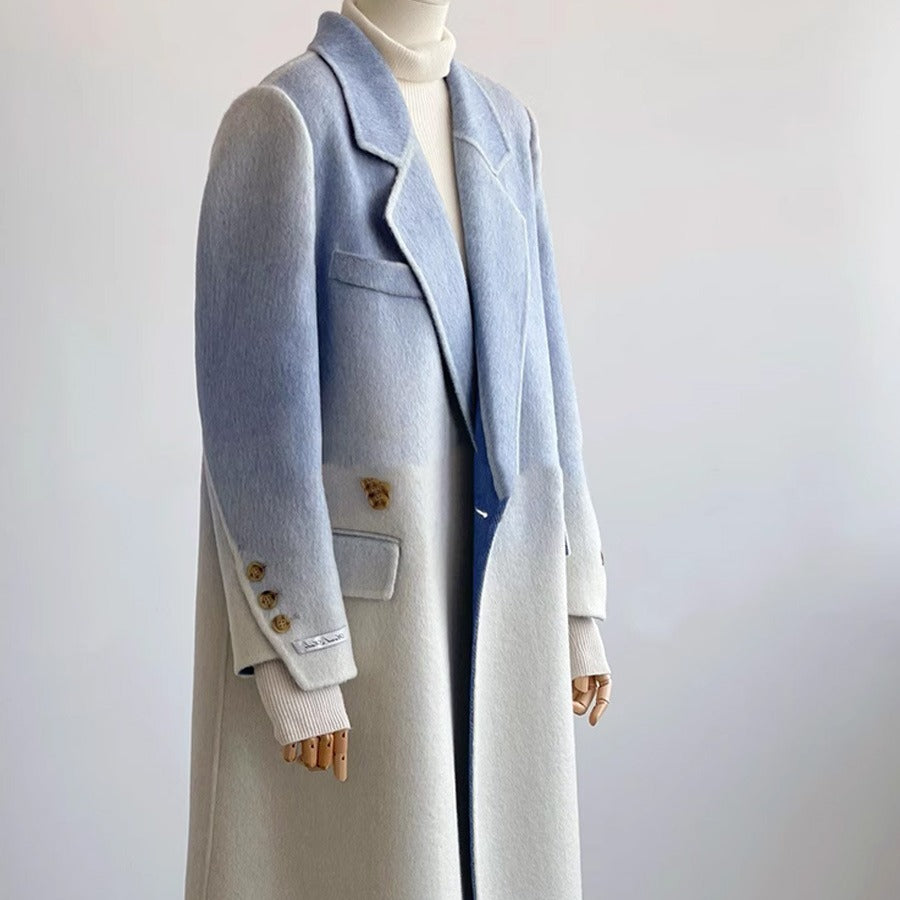 Double-faced Woolen Goods Shoulder Elegant Blue Gradient White Coat Coat - iztia