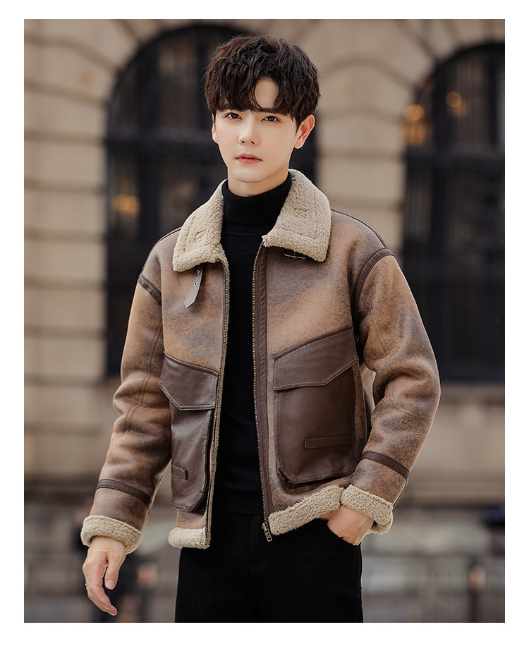 Leather And Fur Casual Coat For Men - iztia