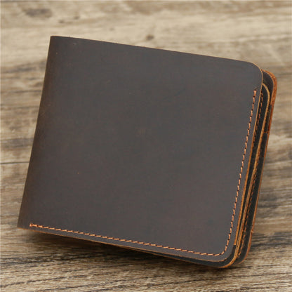 Men's Wallet Leather Wallet Retro Rough Tri-fold First Layer Cowhide - iztia