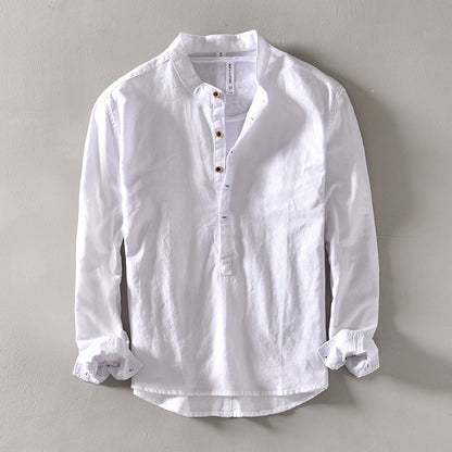 Men's Solid Color Stand Collar Casual Linen Shirt - iztia