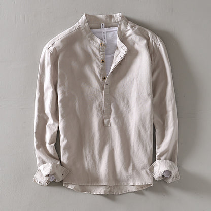 Men's Solid Color Stand Collar Casual Linen Shirt - iztia