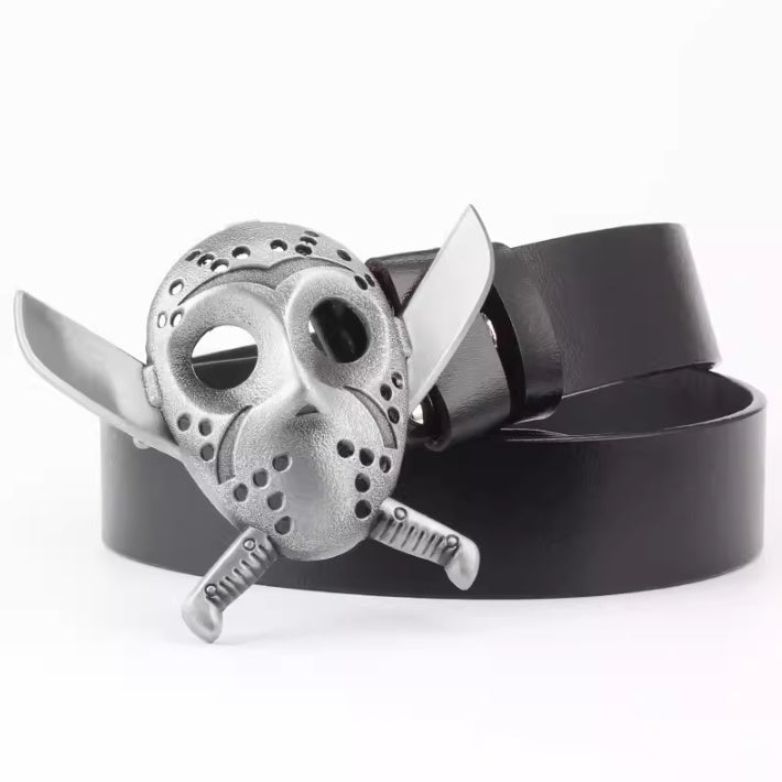 Casual Skull Decorative Two-layer Cowhide Belt - iztia