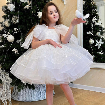 Girls' White Birthday Party Formal Dress Skirt - iztia