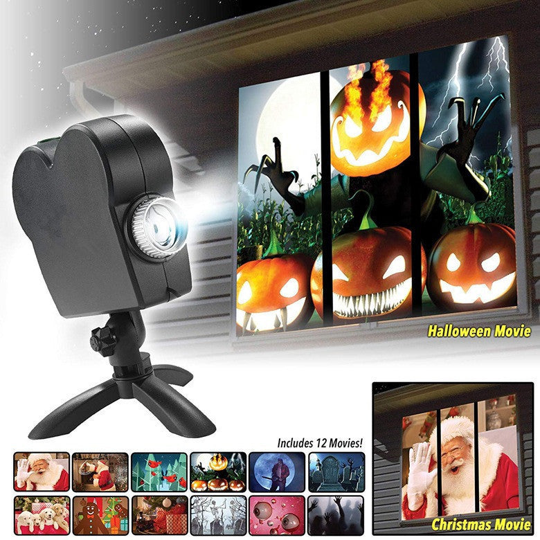 Halloween  Christmas Laser Projector 12 Movies Disco Light Mini Window Home Theater Projector Indoor Outdoor Projector - iztia