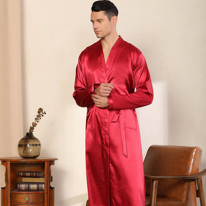 Men's Robe Ultra-thin Cardigan Nightgown Loose Plus Size - iztia