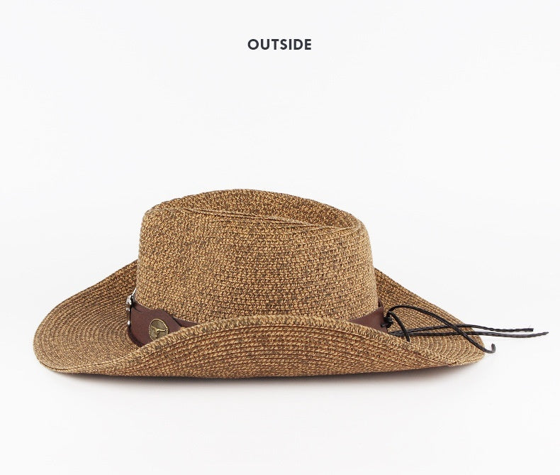 Outdoor Sunshade Western Denim Mixed Color Straw Hat - iztia