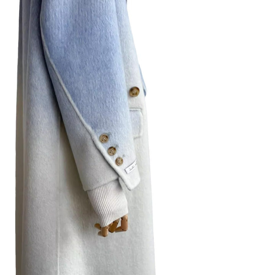 Double-faced Woolen Goods Shoulder Elegant Blue Gradient White Coat Coat - iztia