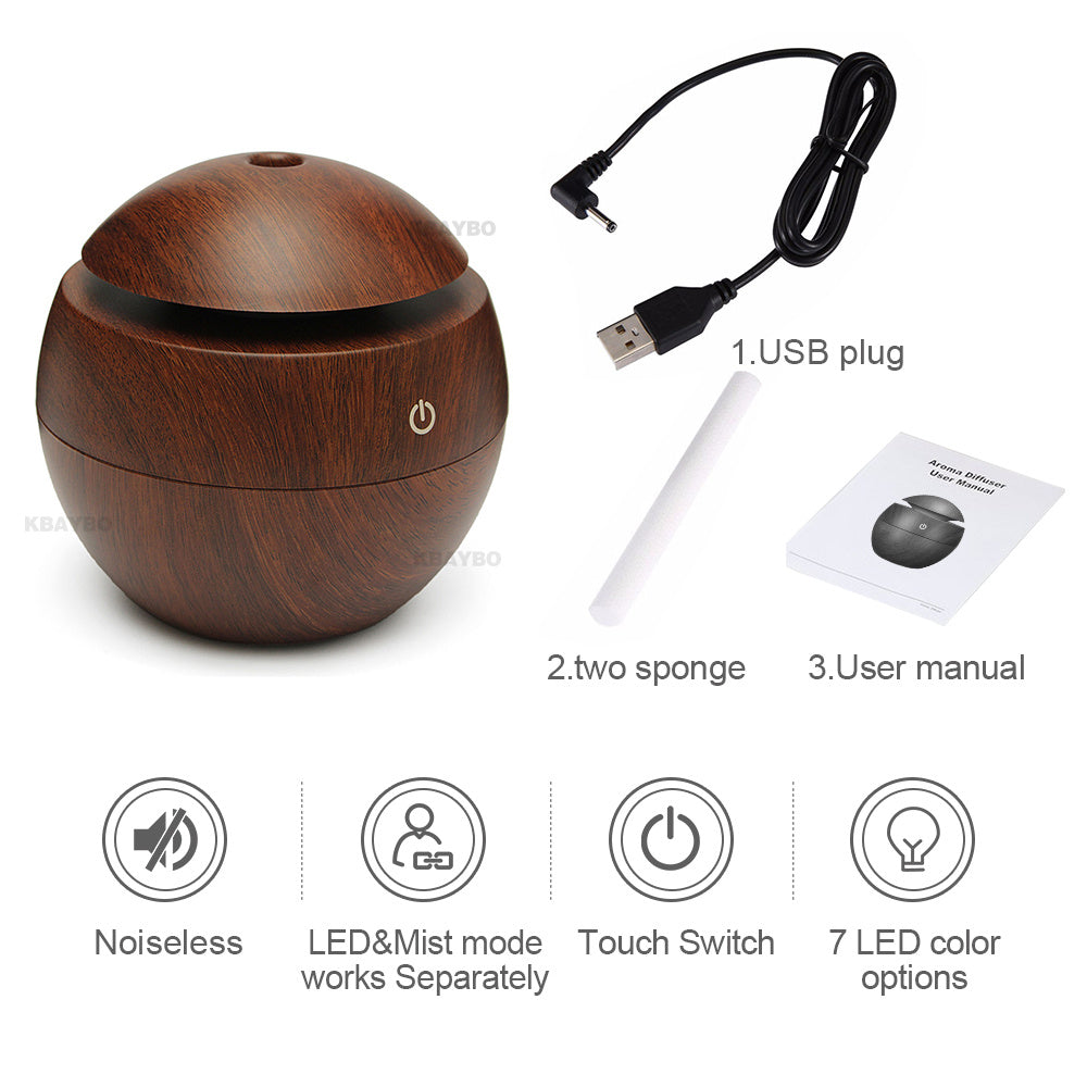 USB Aroma Essential Oil Ultrasonic Cold Steam Diffuser Air Humidifier Purifier 7 Color Change LED Night Light for Home Office - iztia