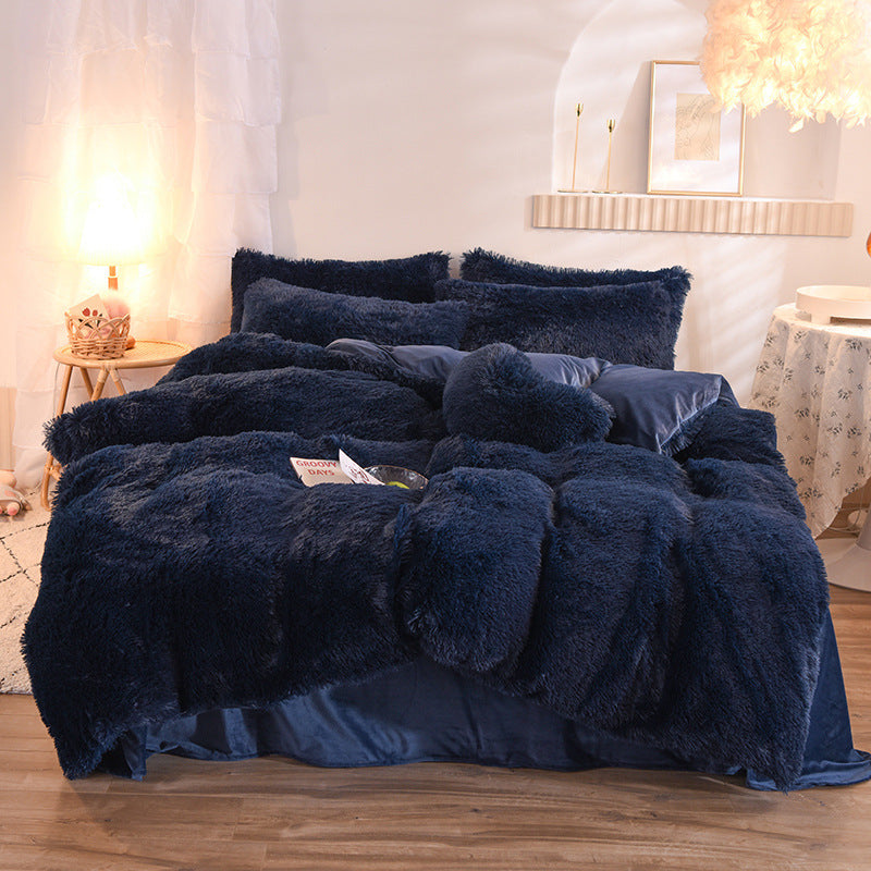 Luxury Thick Fleece Duvet Cover Queen King Winter Warm Bed Quilt Cover Pillowcase Fluffy Plush Shaggy Bedclothes Bedding Set Winter Body Keep Warm - iztia