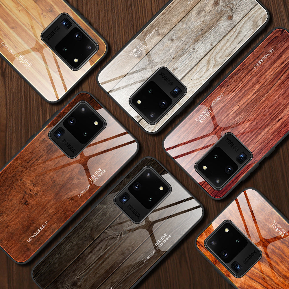 Wood grain tempered glass phone case - iztia