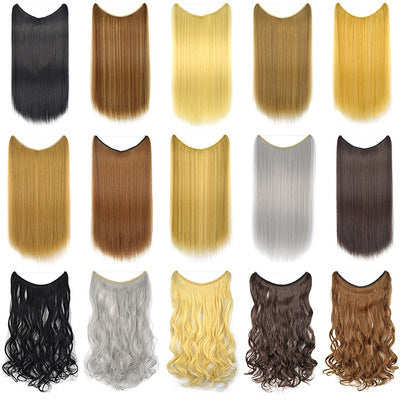 22 inches Invisible Wire No Clips in Hair Extensions Secret Fish Line Hairpieces Silky Straight Synthetic - iztia